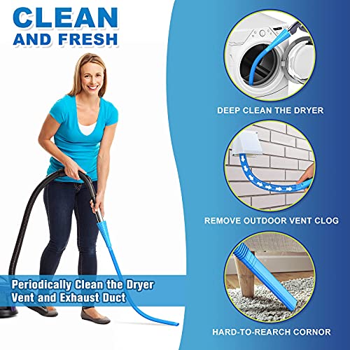 Dryer Lint Vacuum Attachments Lint Remover for Dryer Vent Cleaner Kit Dryer Vent Hose Brush Lint Trap for Deep Cleaning Fire Prevention Blue
