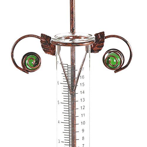 CEDAR HOME Rain Gauge Outdoor Garden Wireless Glass Brass Metal Tabletop Cute Professional Raingauge for Lawn Yard Patio Decor 8oz. by, 7" W x 6" D x 16" H, Copper Bird