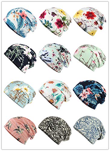 HONENNA Flower Printed Cotton Beanie Women Turban Headband Chemo Cap (2 Pack Set 13) - Thumbnail 6