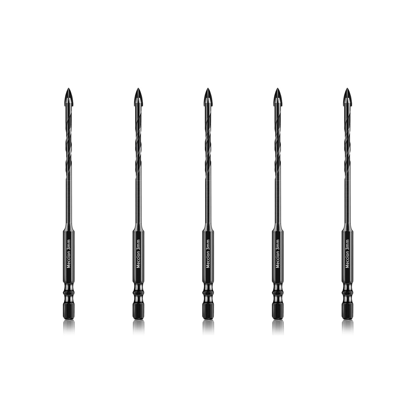 Meccion Tile Drill Bit 3mm x 5Pcs Professional Cross Tungsten Carbide Tip Drill Bits for Tile, Brick, Glass, Porcelain, Plastic, Wood, Cement, Mild Metal — image 1
