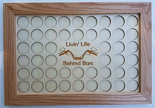 Natural Wood 11x17"Livin Life Behind Bars" Motorcycle Poker Chip Display Case with Oak Frame and Birch Mat - Thumbnail 2