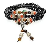 Multilayer Mala Beads Natural Obsidian and Lotus Seed Prayer Bracelet
