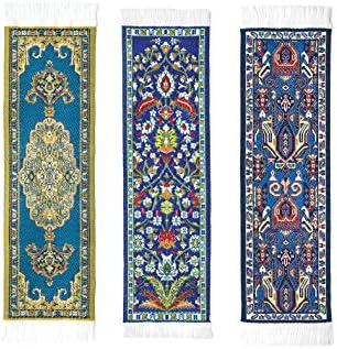Oriental Carpet Woven Fabric Bookmarks - Teal Collection - 3 Bookmark Designs- Beautiful, Elegant, High Quality, Cloth Bookmarks! Best Gifts & Stocking Stuffers for Men,Women,Teachers & Librarians!