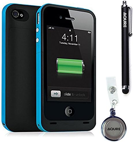 AQURE 2500mAh External Battery Backup Case Charger Pack Power Bank with Stylus Pen and Retractable Reel for iphone 5 5S (Blue)