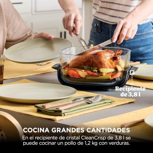 Fritadeira de ar portátil CRISPi, 3,8 L e 1,4 L, 4 em 1: fritar a ar, torrar, manter a temperatura, dourar. Compacto, 2 recipientes de vidro removíveis e tampas, 1700 W White FN102EU