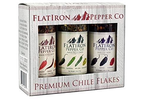 Flatiron Pepper Co, Premium Chile Flake Blends Gift Set. Four Pepper Red, Hatch Valley Green, Dark...