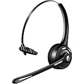 TECKNET Wireless Headset, Bluetooth Headphones with Noise Cancelling Microphone for Trucker, Hand Free Wireless Headset with 