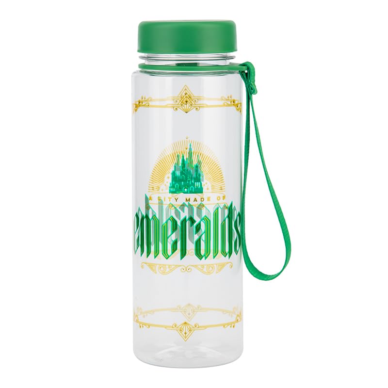 Paladone Wicked Water Bottle with Strap - Officially Licensed Disney Gold Foil & Green Glitter Leakproof Bottle with Carry Handle, Gift for Fans of Musical 650ml (22 fl oz)