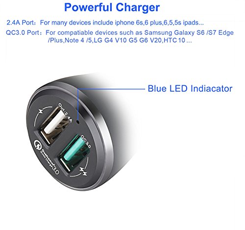 Fast Car Charger Works with Samsung Galaxy S6 S7 Note 5 Edge Plus Active , Alimu [Quick Charge 3.0] Rapid Adapter Fit Charging HTC One M9 M8 A9,LG V10 G4,Sony,Moto,ASUS Phone with Micro-USB Cable