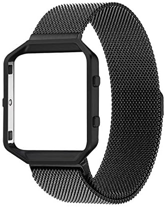 For Fibit Blaze Band Large (6.2-10 inch), Conelelife Metal Frame Housing &amp; Milanese Loop Stainless Steel Replacement Bracelet Strap Band for Fitbit Blaze Smart Fitness Watch (Black)