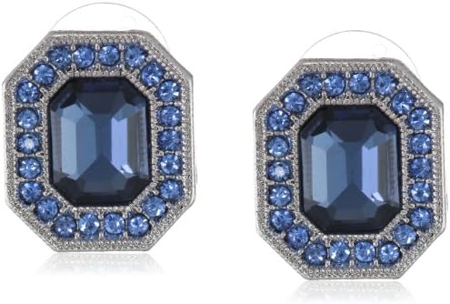 Signature 1928 Silver-Tone Sapphire Blue Octagon Button Stud Earrings