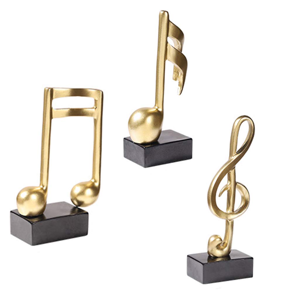 ningdeCK 3PCs Musical Notes, Resin Golden Music Note Figurine Statue Sculpture Arts Crafts Home Office Decor Decoration
