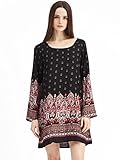 KIRA Women's Vintage Printed Loose Causal Long Sleeve Ethnic Style Tunic Dress
