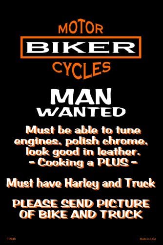 Biker Man Wanted Metal Sign