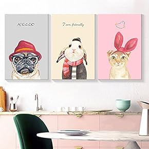 3 Panel Cute Pug Bunny and Cat Hipster...