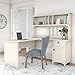 Bush Furniture Salinas L Shaped Desk with Hutch in Antique White | Corner Table with Drawers and Storage for Home Office
