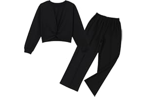 Zupora Girls Fall Outfits 2 Piece Sweatsuit Twist Front Pullover Sweatshirt Wide Leg Sweatpants Tracksuit Kid Clothing Set