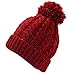 Paragon Winter Warm Knit Skull Hat Beanie Cap Fleece Lining Thick Slouchy Cable with pom (Red)