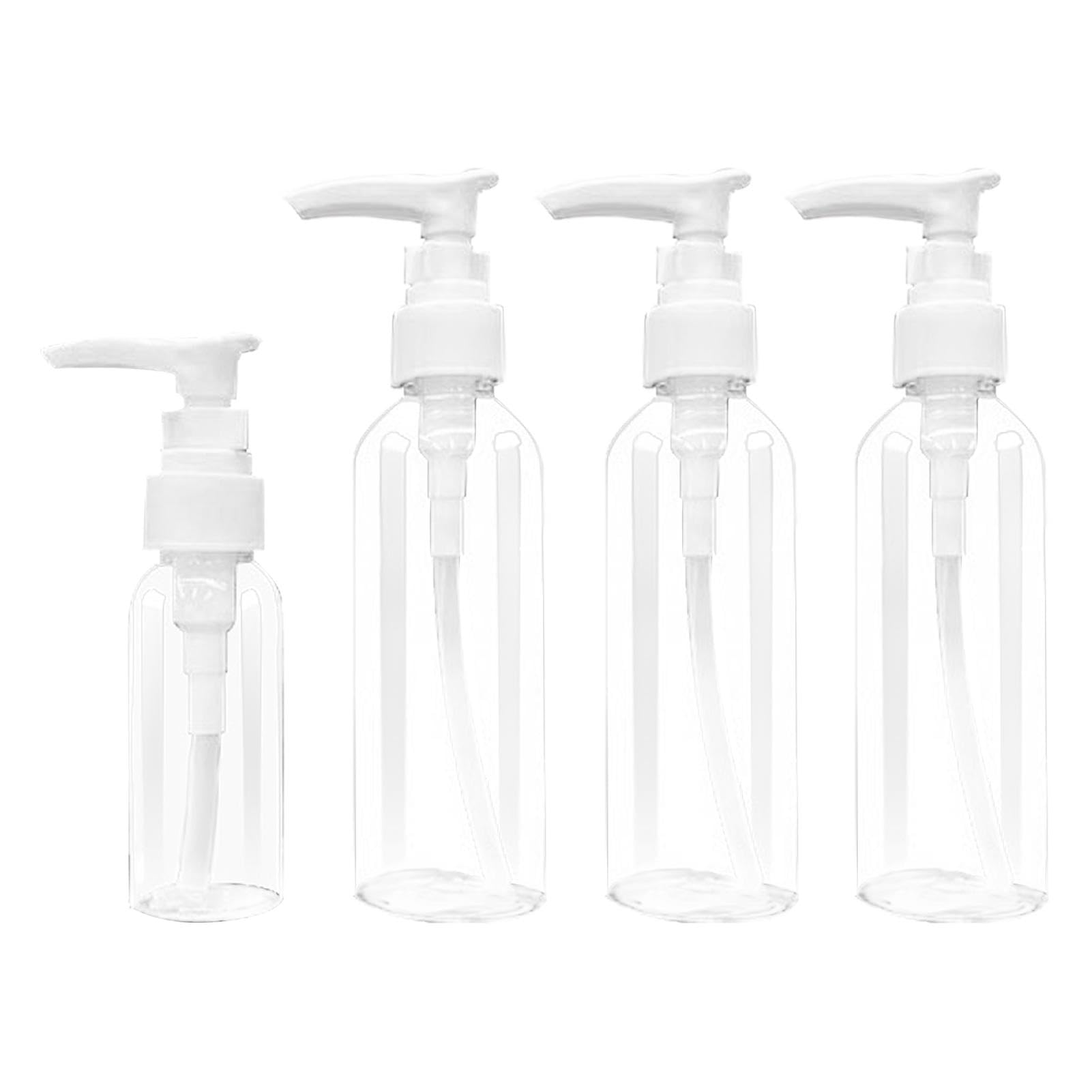 4Pcs Travel Bottles,100ml Refillable Plastic Pump Bottle Dispenser & 30ml Small Travel Bottles, Clear Empty Liquid Containers for Shampoo Lotion Oil