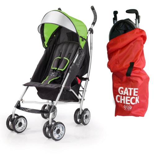 Summer Infant 3D Lite Convenience Stroller with Airport Gate Check Travel Bag, Green
