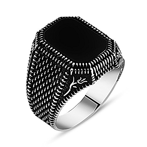 Tulip motifs men s solitaire ring black onyx stone hand…