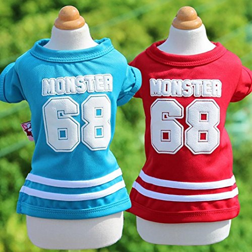 CieKen Pet Apparel Spring Summer Cotton Shirts Sports Uniforms Small Dog Cat Clothes Sleeveless Sports T-Shirt Vest Puppy Costumes Jersey (Red, S)