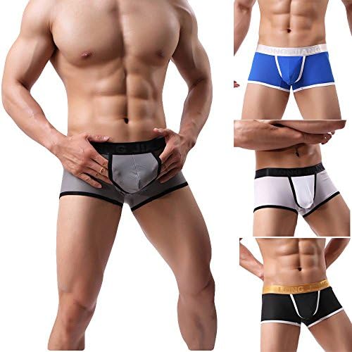 Mens Boxer Briefs,Pocciol Cool Breathable Mesh Underpants Dual Pouch No Ride Up Underwear