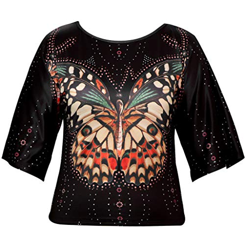 Fainosmny Women Butterfly Printed T Shirt Tops Blouse Half Sleeve Tops Shirt Work Pullover T Shirts Back to School Black - Thumbnail 2