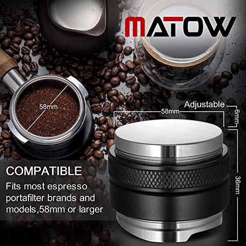 58mm Coffee Distributor & Tamper, MATOW Dual Head Coffee Leveler Fits for Portafilter, Adjustable Depth- Professional Espresso Hand Tampers