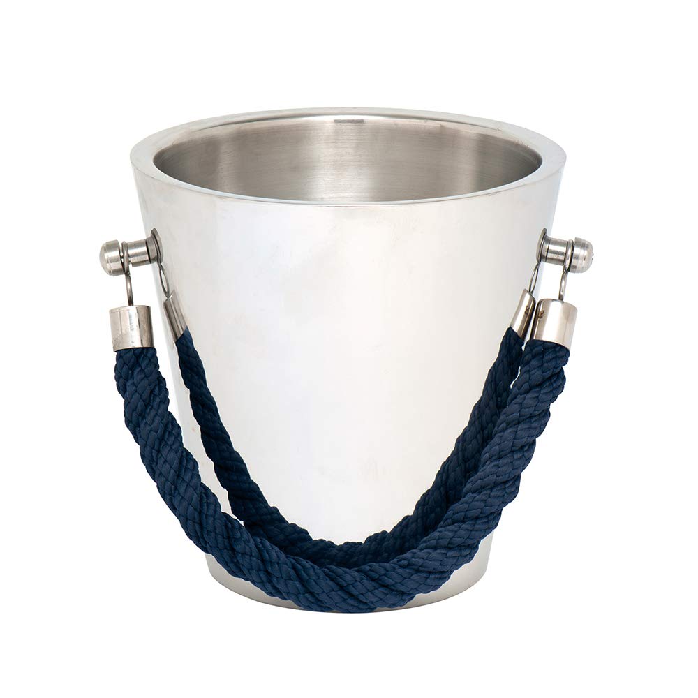 Silver Polished Steel Ice Bucket/Champagne Cooler with Rope Handles - Epicurean Regatta Champagne Cooler