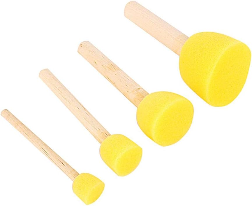 4Pcs Round Stencil Sponge Wooden Handle Foam Sponge Paint Brush Furniture Art Crafts Painting Tool Supplies