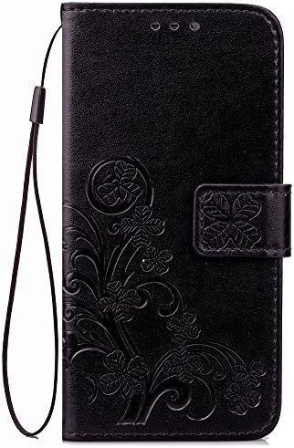 Galaxy J3 2017,J3 Emerge,J3 Prime,J3 Mission,J3 Eclipse Case, [Flower Embossed] PU Leather Wallet Flip Folio Protective Case Cover with Card Holder and Stand for Samsung Galaxy J3 2017 J320 (Black)
