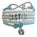 Sister Bracelet – Blue & White Infinity Charm Jewelry with “Love” and “Sister” Charms, Adjustable Bracelet Gift for Girls, Big Sisters & New Sisters