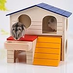 Topseller Wooden Hideout House for Hamster Ladder, Pet Small Animal Rabbit Mouse Two Layers Luxury Home