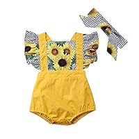 Leegor Newborn Toddler Kid Baby Girl Print Romper Jumpsuit Sunsuit+Headband Clothes Set (6-12M, CYellow)