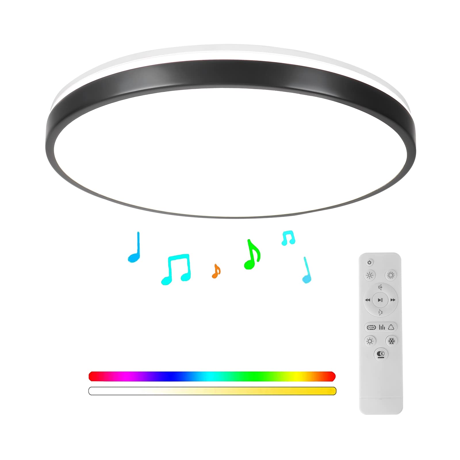 Horevo 24W Bluetooth Ceiling Light with Speaker 12inch, Music LED Ceiling Light with Black Bezel and Remote Control, Dimmable RGB Colour Changing for Kids Room Bathroom (Black) — image 1