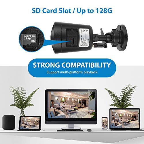 1080P Wireless Security Camera with Crystal Glass 3MP HD Lens, Full HD 1080P Night Vison up to 98ft,Support SD Card Storage, Black