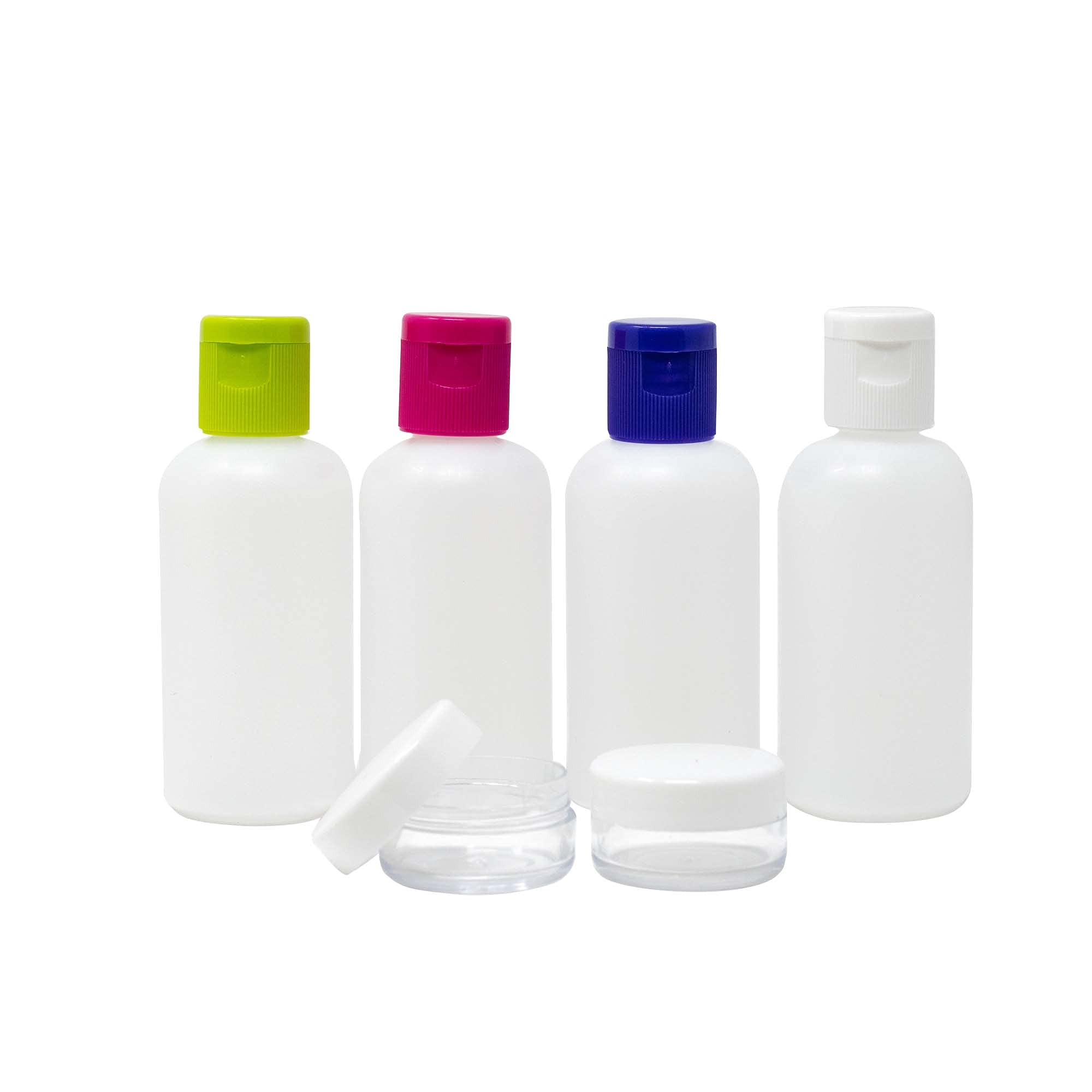 navig8 TRAVEL BOTTLES AND CONTAINERS SET - 6 PIECES - STORAGE BAG - LEAK PROOF - REFILLABLE FOR TRAVEL TOILETRIES