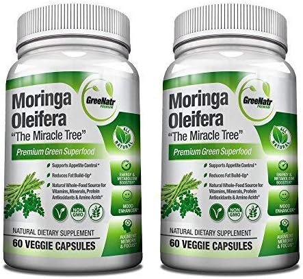 GreeNatr Moringa Oleifera Leaf Extract - Mood, Memory and Focus Enhancer - 120 Veggie Capsules / Gluten Free (2 Bottles)