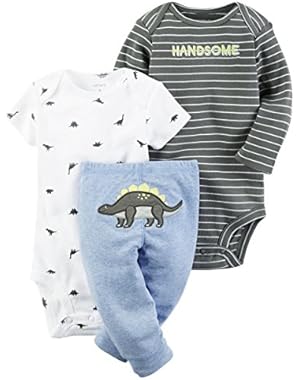 Carter's Baby Boys' 3 Piece Take Me Away Set (preemie, Grey Dinosaur)