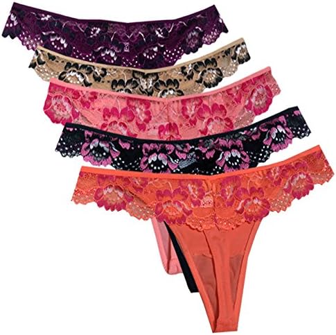 Women Sexy Lace G-string Thong Panties (Medium, Combo-2 (5 Pack))