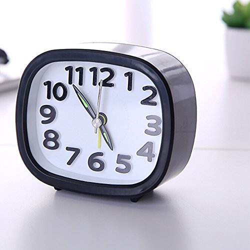 Rectangle Bedside Small Alarm Clock - Portable Mini Size Bedroom Plastic Clock Compact Travel Analog Quartz Loud Beep Alarm Clock with Nightlight, Battery Operated, Silent Non Ticking (Black)
