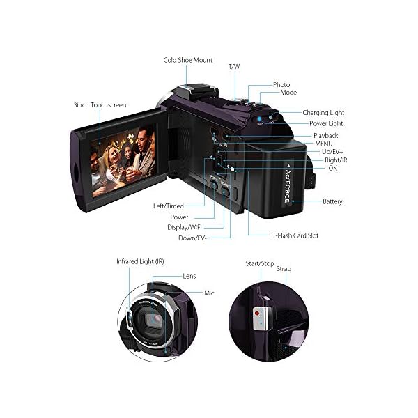 Andoer 4K Camcorder 1080P 48MP WiFi Digitalvideokamera IR Nachtsichtgerät 16X Digitalzoom mit 0.39X Weitwinkel… – Bild 5