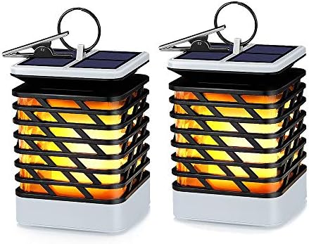 KORJO Solar Lights Outdoor Led Flickering Flame Torch Lights Solar Powered Hanging Lanterns Decorative Landscape Lights for Pathway Garden Deck Holiday Party, Auto On/Off, Waterproof [2 Pack]