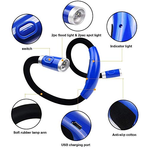 Rechargeable 4 LED Book Light,LED Hug Light,Neck Hug Reading Lights, Hands Free Flexible Arm,2 Flexible Soft Silicone Arms Comfortable Wear, Perfect for Bookworms Kids Crafts Knitting Travel or BBQ - Thumbnail 3