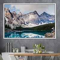 Framed Canvas Wall Art Winter Lake Aerial Dramatic Lake Landscape Multicolor Photography Realism - 16x24 inches
