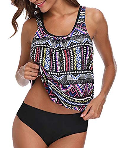 Tempt Me Women Padded Tribal Printed Tankini Set Vintage Retro Tankini Top with Boyshorts Shorts Two Pieces Swimwear Swimsuit Swimming Costume