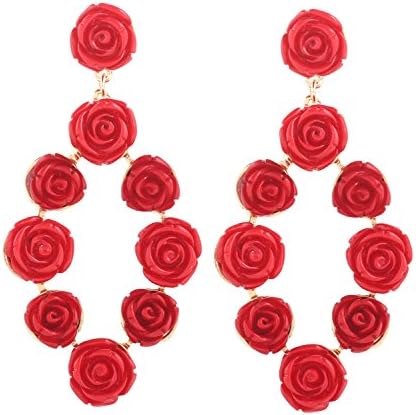 ELEARD Flower Earrings Braided Sequin Dangle Earrings Handmade Floral Drop Earrings for Women (resin rose red)