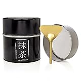 Tealyra - Matcha Plated Aluminum Tin and Stainless Steel Mesh Sifter and Scoop - Matcha Green Tea Strainer Can - Removable Sifter Part - Make Perfect Matcha - Holds Up To 113g (4-ounce)