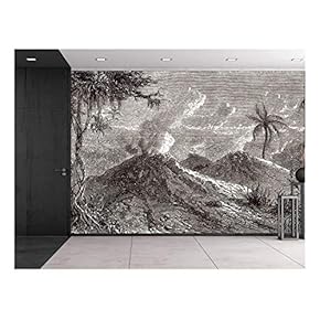 La Tour du Monde 1872 Engraved Volcanoes Turbaco - Black and White - Historical Etching - Wall Mural, Removable Sticker, Home Decor - 66x96 inches